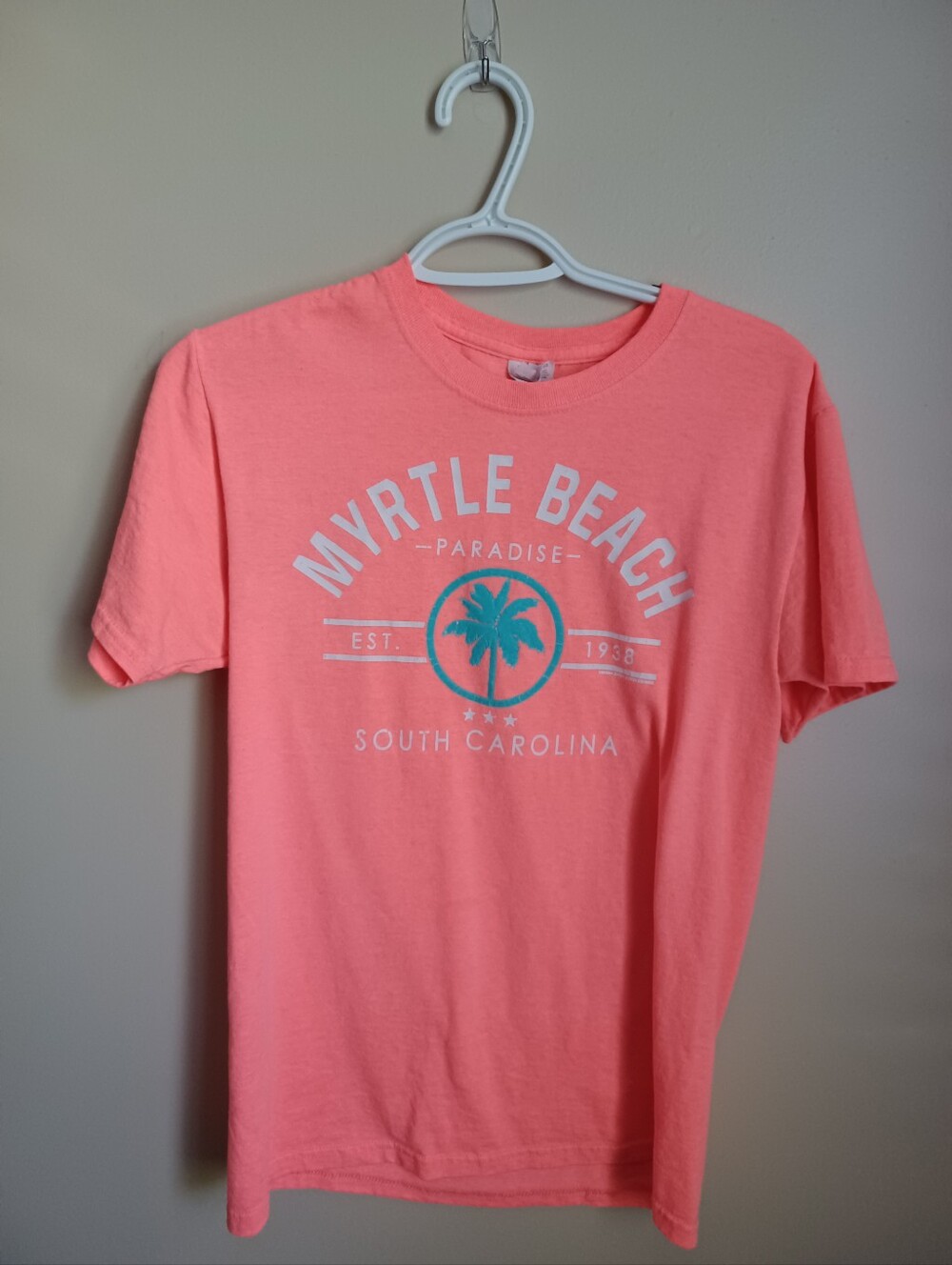 Women's Size Small Fruit Of The Loom Pink Myrtle Beach, SC T-Shirt Travel Top